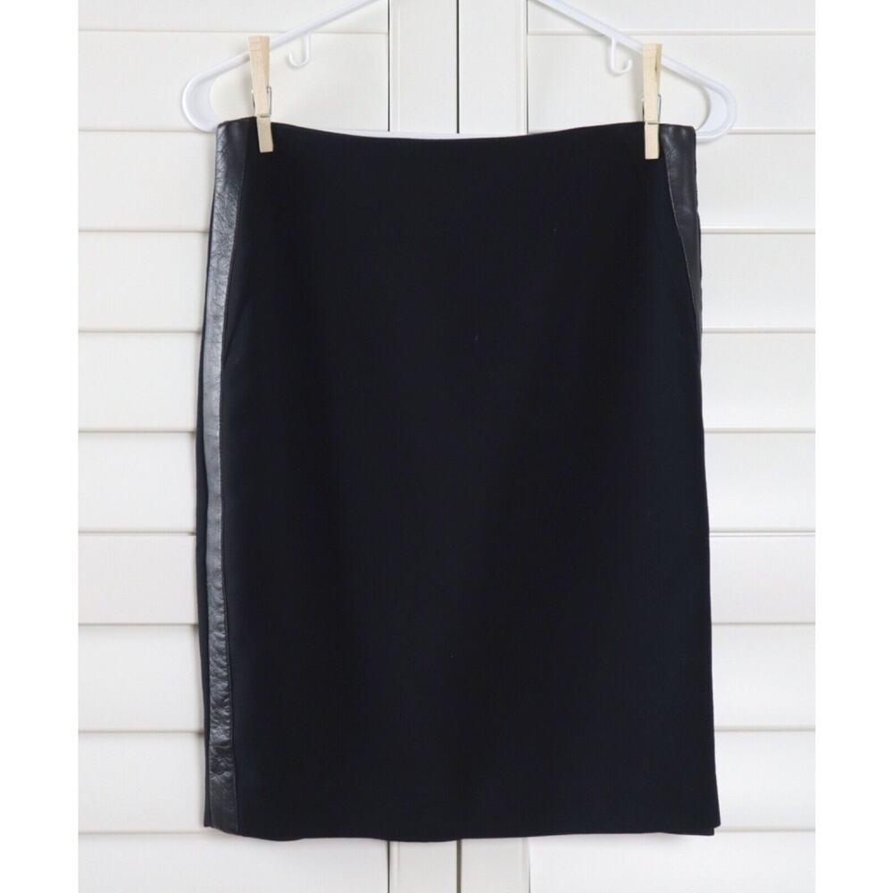 SANDRO $280 Solid Black Lined Genuine Lamb Leather Trim Pencil Skirt Size 1 US 4